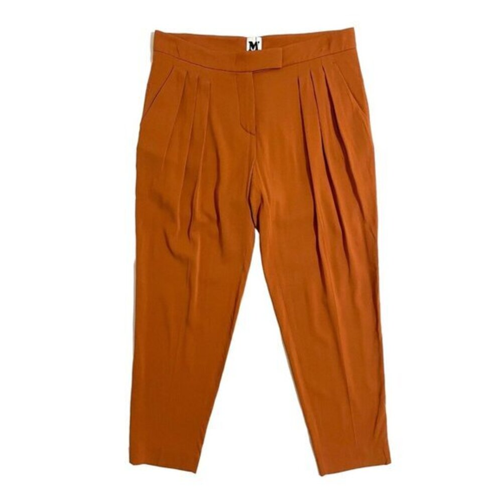 M Missoni Casual Pant Orange Pleated Silk Trousers Ankle 40 IT / 4 US NWT